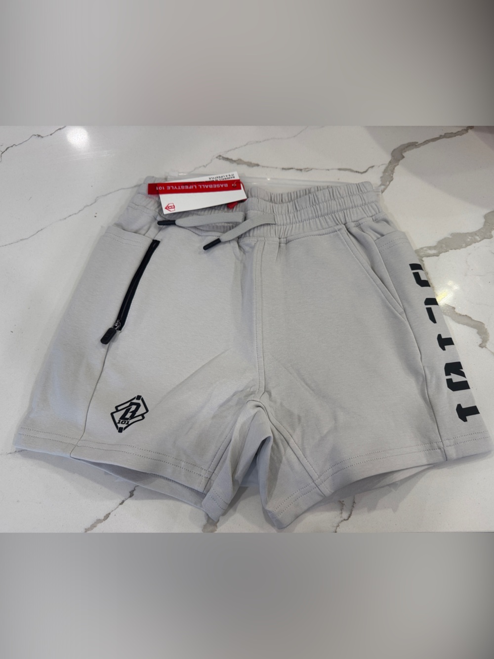 Kids Light Gray Baseball Lifestyle 101 Shorts with Side Zip Pocket